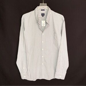 J CREW Secret Wash Cotton Poplin Plaid Gingham Button Down  Shirt — LARGE — Grey